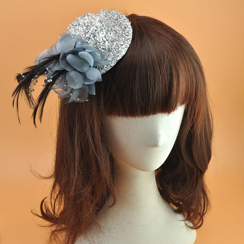 Flgo Nón Len Đính Hoa Và Lông Vũ Lấp Lánh 10cm Cho Nữ