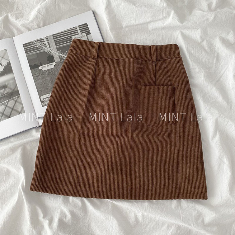 Chân Váy Nữ Ngắn Vải Nhung Tăm Có Túi Loại Đẹp - MINT Lala