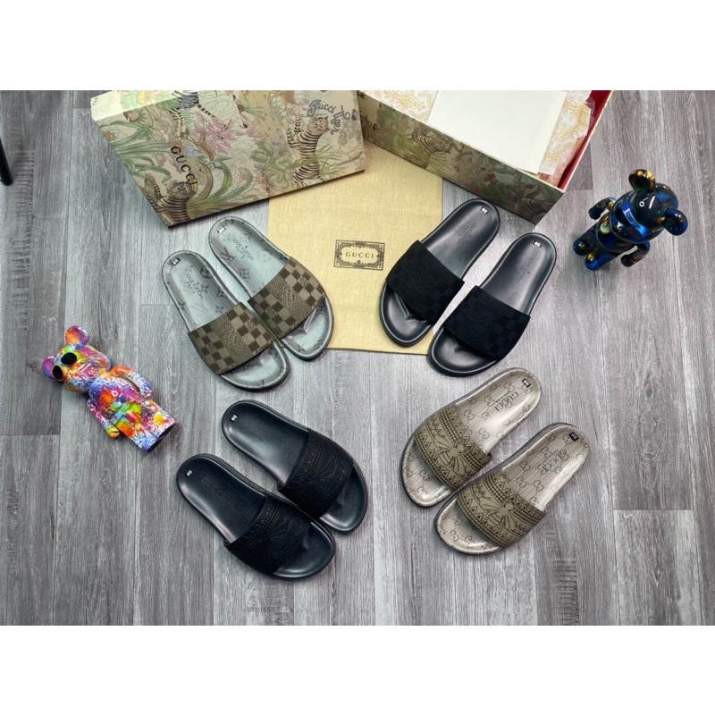 Dép lê nam quai ngang nam cao cấp, dép LV họa tiết nổi - Shop Monaco.online