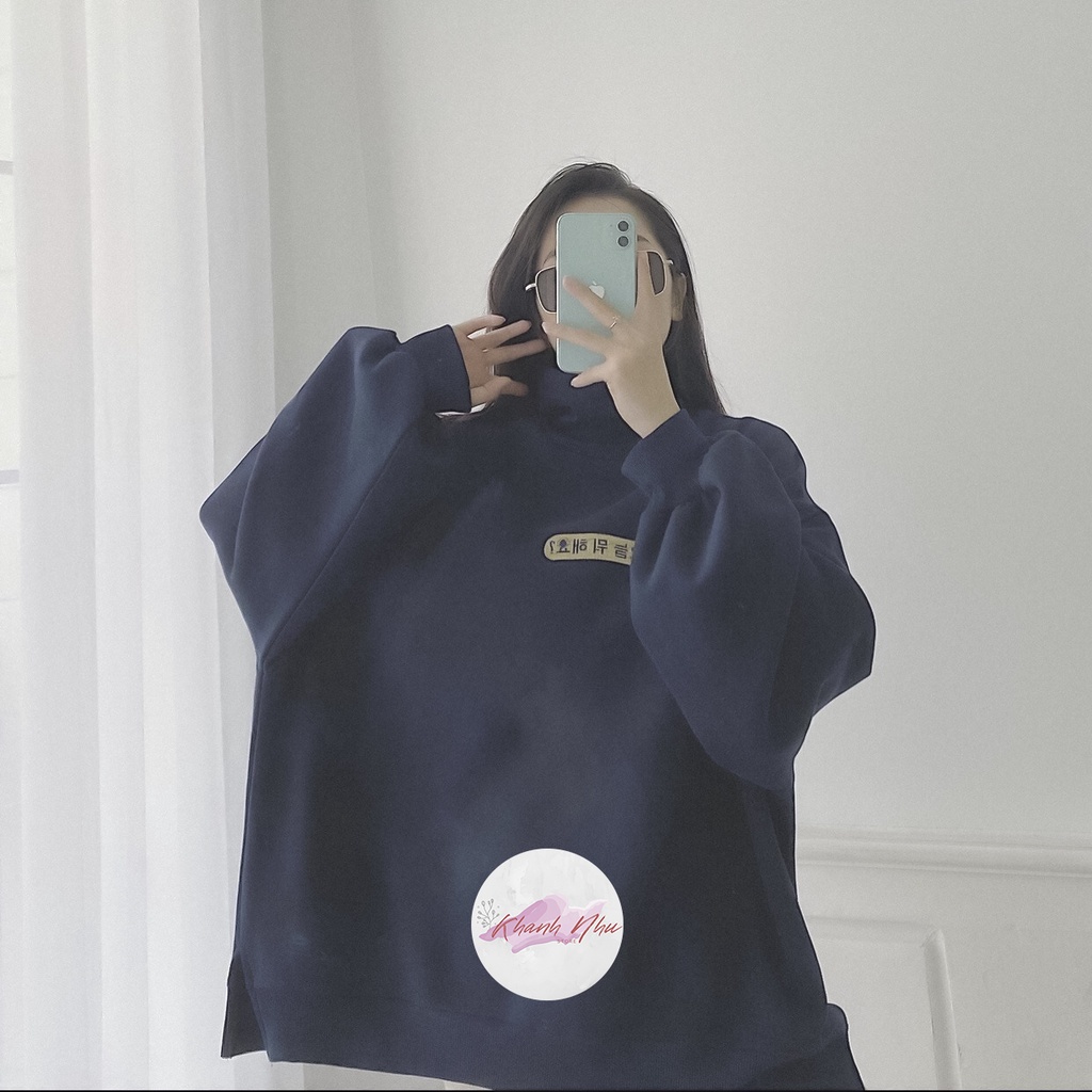 Áo Nỉ Cổ Cao In Chữ Nữ [FREESHIP] 🌸 Sweater form rộng dài tay, hoodie zip màu xanh cá tính Ulzzang 🌸