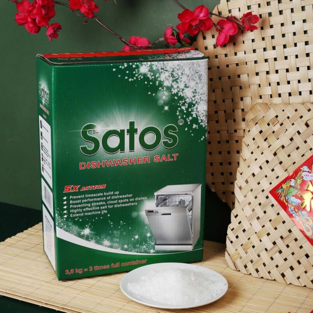 Muối rửa bát Satos 3.6kg, dành cho máy rửa bát, đạt tiêu chuẩn hạng A của Thổ Nhĩ Kỳ