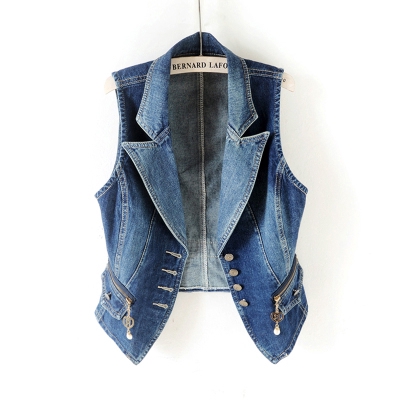 Áo Khoác Denim Không Tay Cổ Vest Thời Trang Cho Nữ