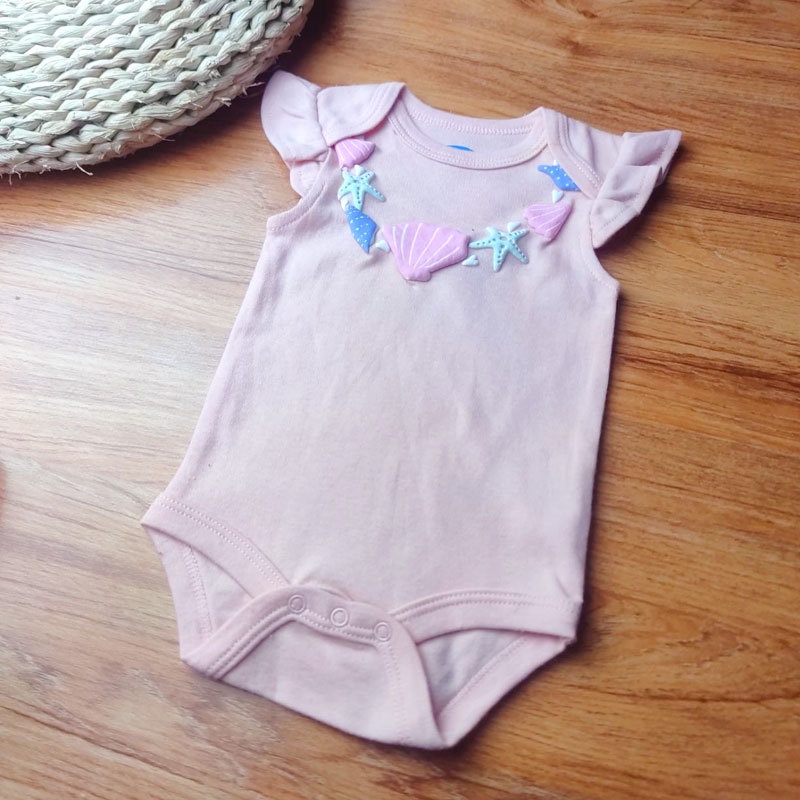 Bodysuit cho bé gái sơ sinh 0-9m BON BEBE ngắn tay màu trắng hồng Body chip newborn xuất dư cho bé Áo liền quần bé gái