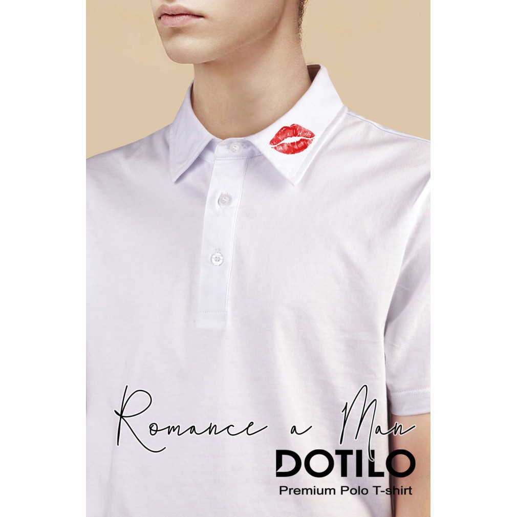 Áo thun có cổ trắng in hình đôi môi Romance a Man (polodt069)
