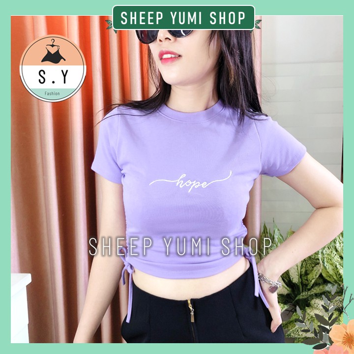 Áo Croptop Nữ Rút Eo Thêu Chữ Thun Borip Cổ Tròn SHEEP YUMI SHOP AC02