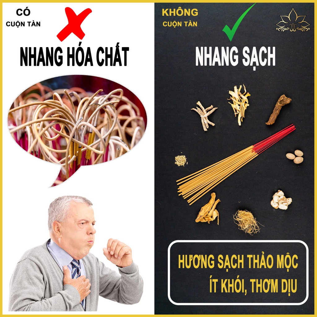 Nhang Sạch Thảo Mộc Không Đậu Tàn, Hương Sạch Thơm Nhẹ Nhàng Dễ Chịu Ít Khói Phù Hợp Thắp Chung Cư, Phòng Điều Hòa