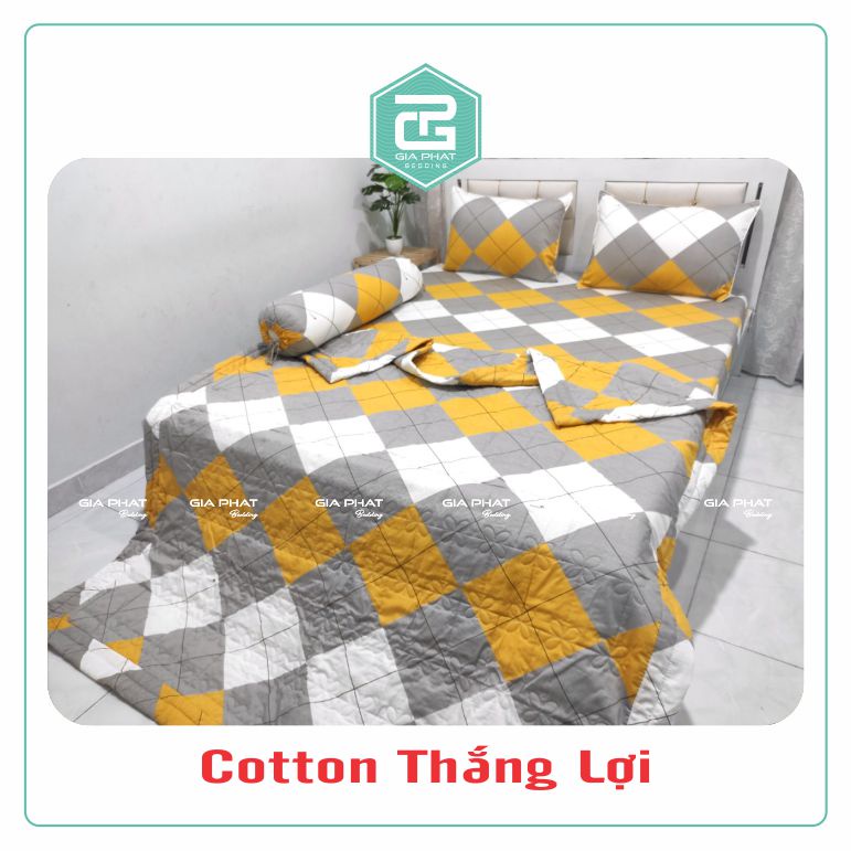 Bộ ga gối Thắng Lợi {4 món}100% Cotton chuẩn logo họa tiết Tứ Giác