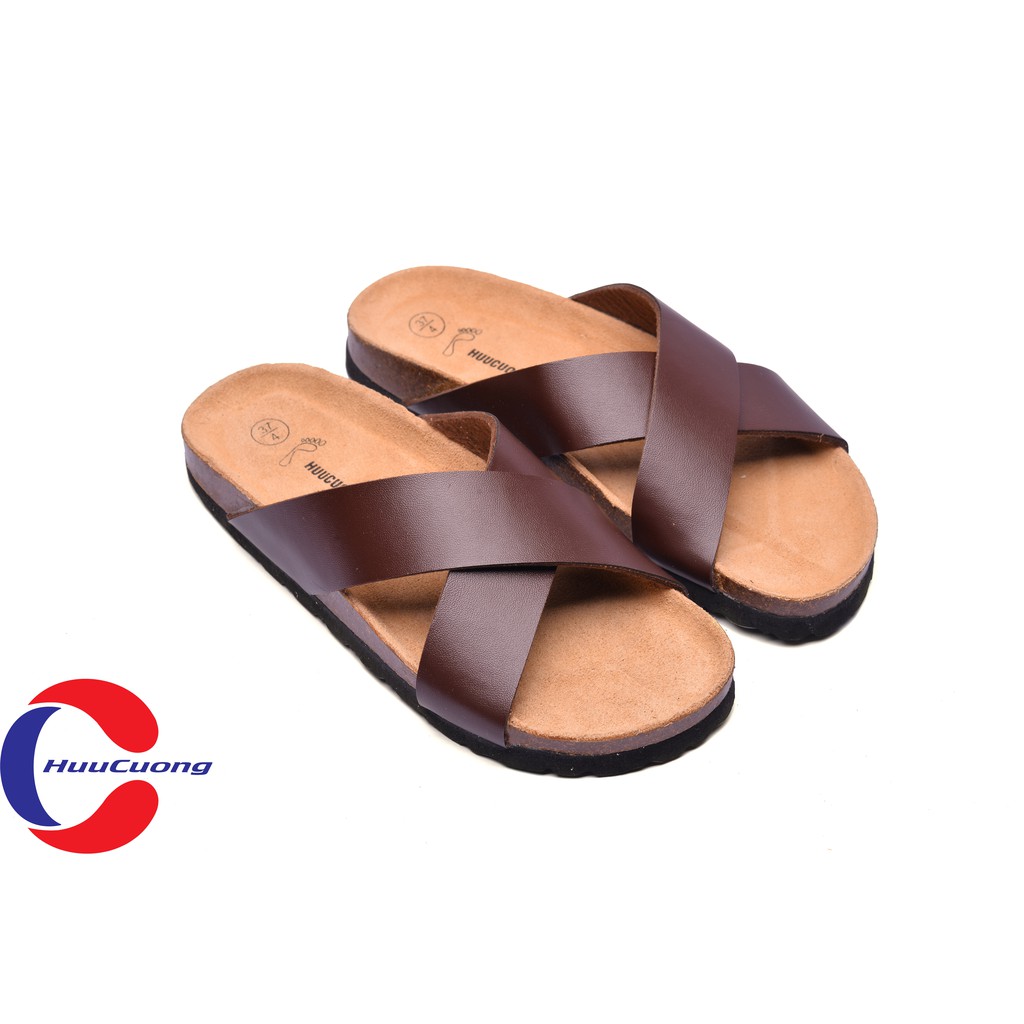 Dép sandal quai chéo da nâu đế trấu | WebRaoVat - webraovat.net.vn