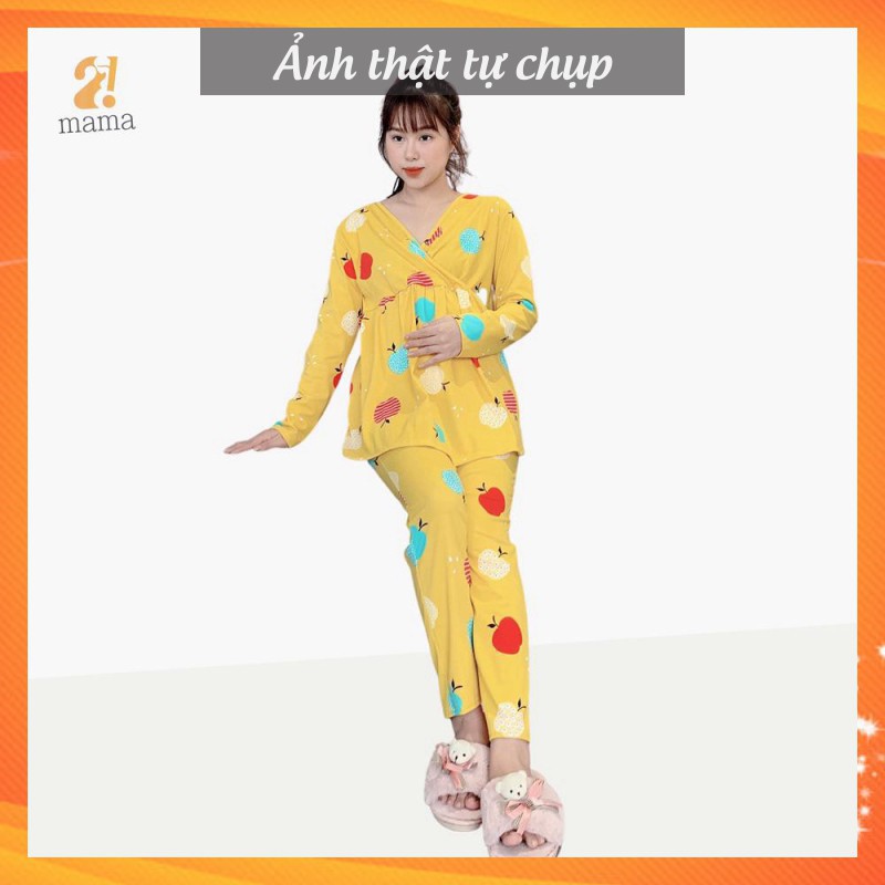 Đồ bộ bầu sau sinh 2MAMA dài tay dễ thương chất thun co giãn – V03