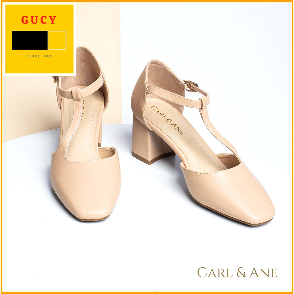 Giày cao gót nữ hàng hiệu Erosska thời trang bít mũi gót vuông phối dây đế 5cm màu Nude CL006