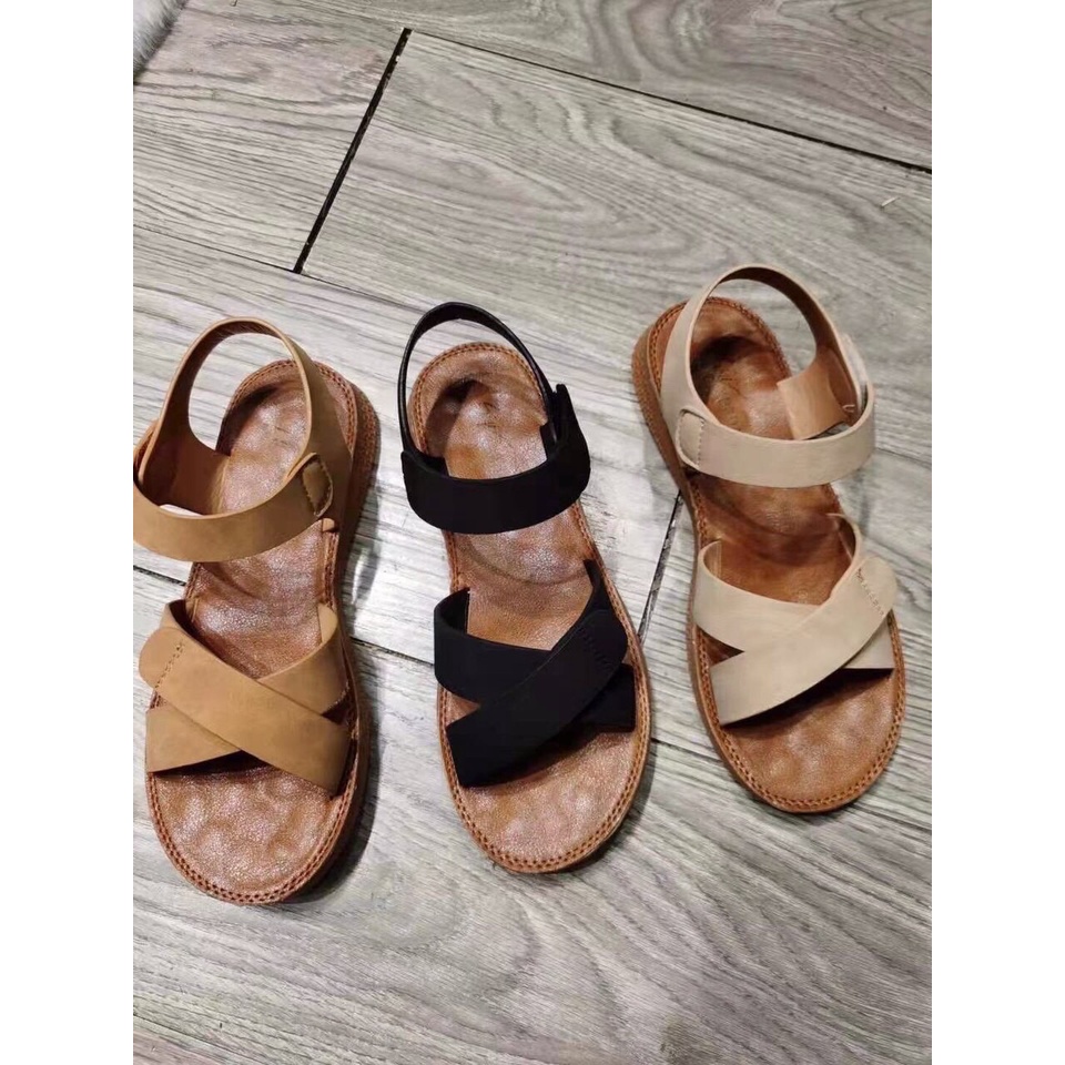 Sandal đế bệt cao 2p quai chéo da mềm quai hậu đi êm chân quai nhiều màu SUDI SD010-AKA