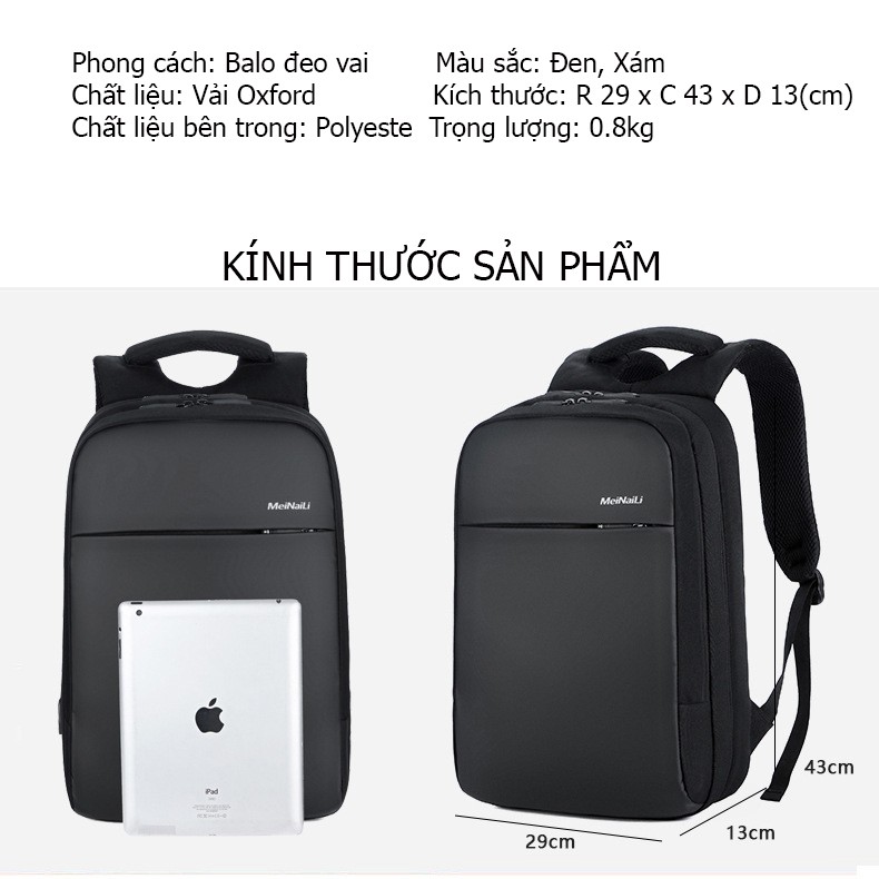 Balo đựng laptop MEINAILI chống thấm cao cấp có cổng kết nốt USB tiện ích-1802