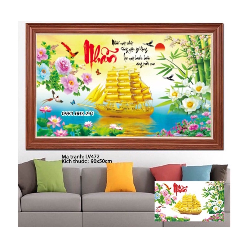 Tranh Đính Đá-Tranh Thêu chữ Nhẫn Thuận Buồm Xuôi Gió Lv472,Lv3465