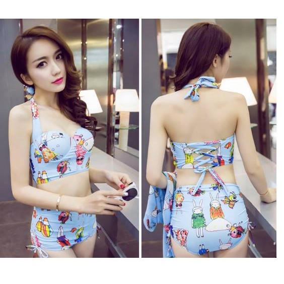Bikini set 3 chi tiết kèm khăn.