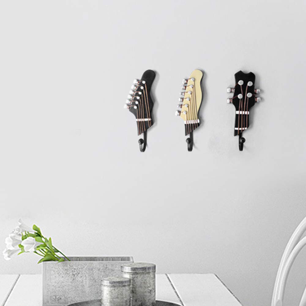⍝⍝ Retro 3 Pcs/Set Guitar Heads Music Home Resin Clothes Hat Hanger Hook Wall Mounted For Watch Keys Sundries 【Tech】