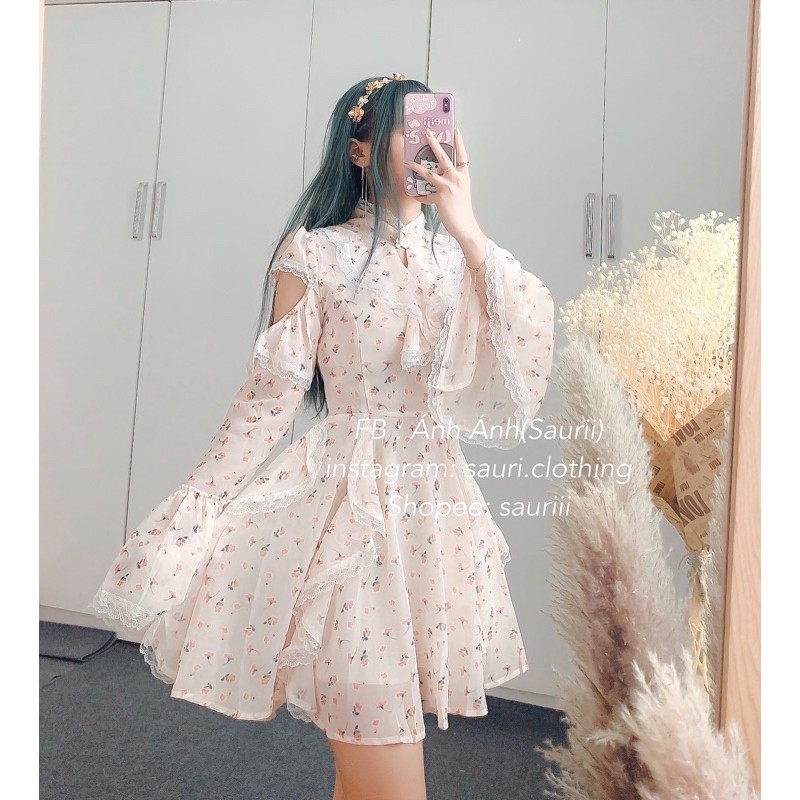 SẴN🖤Đầm xoè voan hoa nhí ulzzang tiểu thư công chúa xinh xắn nhẹ nhàng dạo phố |Váy bánh bèo khoét vai vintage retro | BigBuy360 - bigbuy360.vn