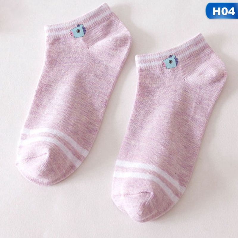 Vớ Cotton Mỏng In Hình Hoạt Hình Bts