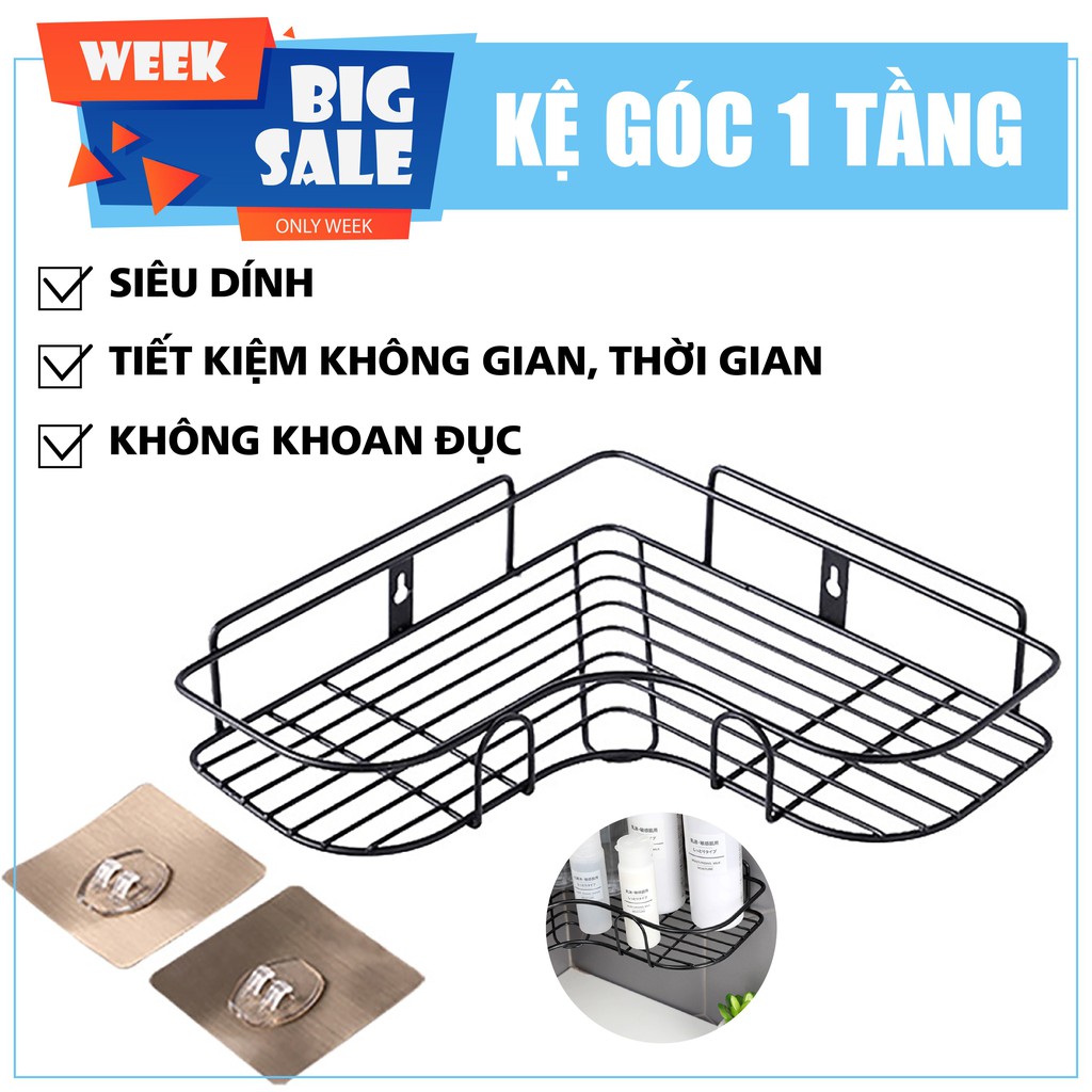 Kệ góc đa năng 2021 inox tiện dụng 1 tầng, giá treo nhà tắm có sơn đen tĩnh điện