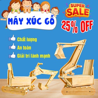 Máy xúc đồ chơi cần cẩu Cỡ lớn làm bằng gỗ tự nhiên an toàn cho bé