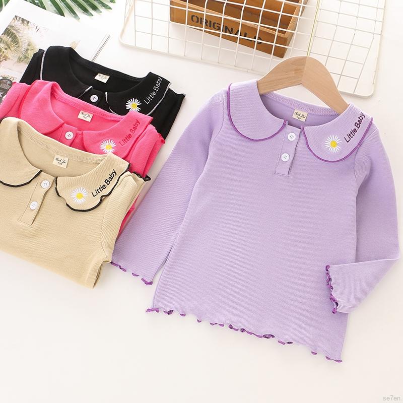 Áo Sweater Se7 Tay Dài In Chữ Và Họa Tiết Hoa Cúc Dễ Thương Thời Trang Cho Bé Gái Từ 2 - 7 Tuổi