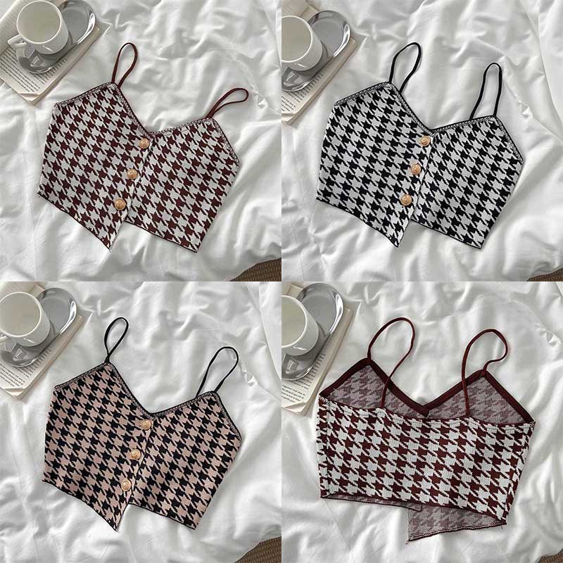 Áo Croptop Hai Dây Họa Tiết Sọc Caro Phong Cách Hàn Quốc Thời Trang Mùa Hè Cho Nữ