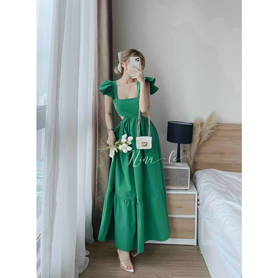 Đầm thời trang nữ mặc đi chơi chất lụa cao cấp áo cánh tiên cột nơ sau lưng có mút ngực