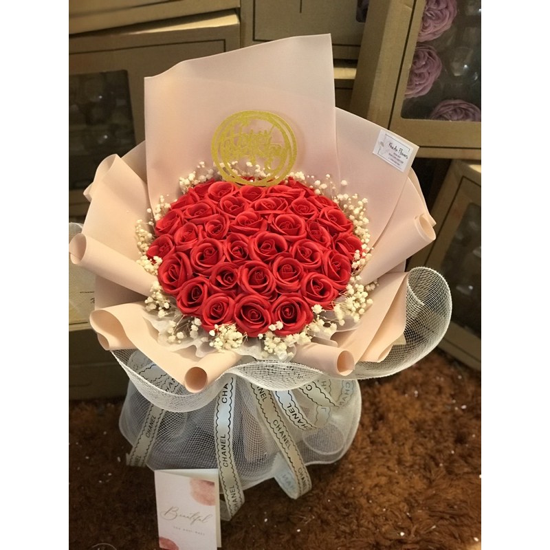 [Hoa sinh nhật - Nowship] Bó hoa sáp 50bông mixx baby khô cực xinh. Hình ảnh Độc quyền nhà Khả An