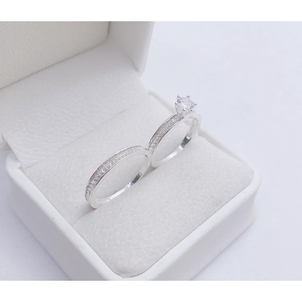 Nhẫn đôi - nhẫn đôi bạc ta - kiểu dáng đá lấp lánh đẹp