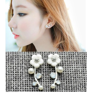 Bông tai nhánh hoa cúc zircon đeo được 2 kiểu phong cách nhật bản btshellflower01