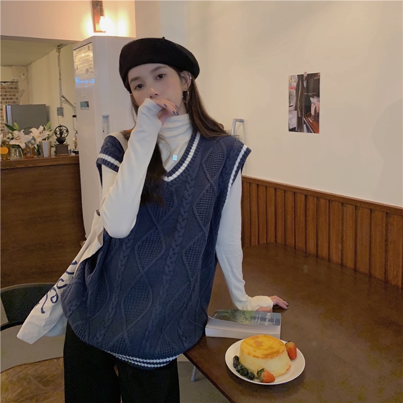 Áo gile len nữ cổ V họa tiết vặn thừng thu đông 2021 - Uri36 | BigBuy360 - bigbuy360.vn