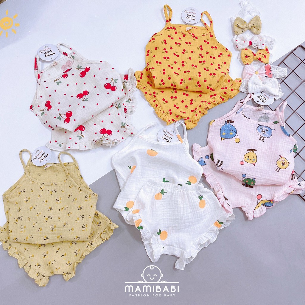 Bộ Hai Dây Xô Đũi Muslin Bé Gái