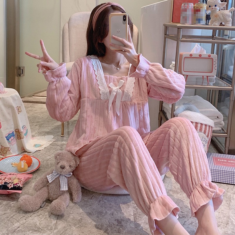 Bộ rần bông phối ren mặc nhà