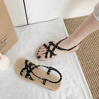 Dép saldan đế bằng giả cói quai chéo thời trang cực xinh