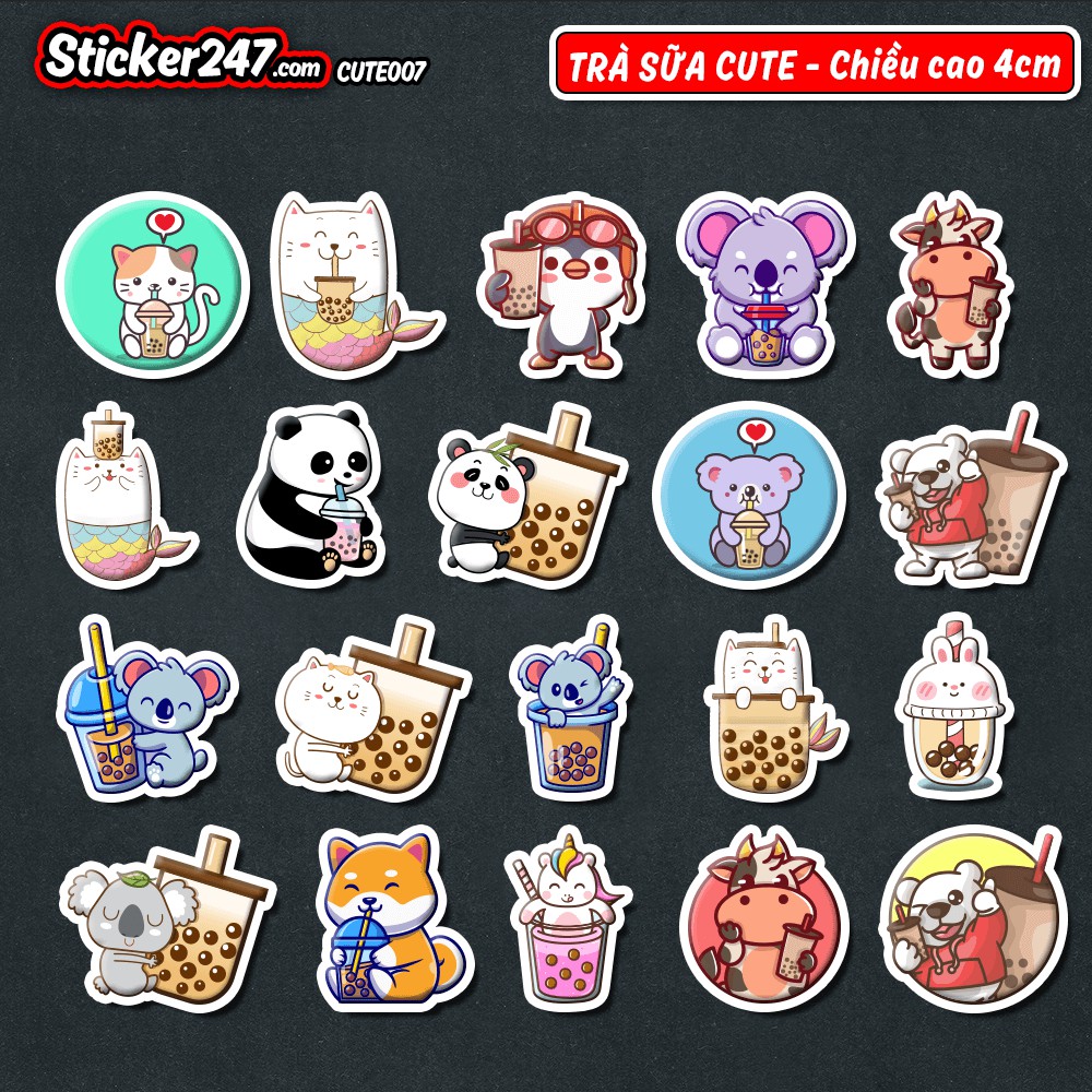Sticker Cute Trà Sữa 𝑭𝒓𝒆𝒆𝒔𝒉𝒊𝒑 Chống Nước, Vinyl Sticker Cao Cấp, Dán Mũ Bảo Hiểm, Vali, Bình Nước, Laptop, Tập Sách