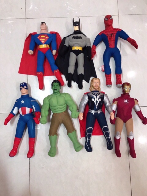 SIÊU ANH HÙNG BẰNG BÔNG MẶT NHỰA 50cm SPIDERMAN, BÁTMAN, CAPTAIN, IRONMAN, HULK, THOR, SUPERMAN
