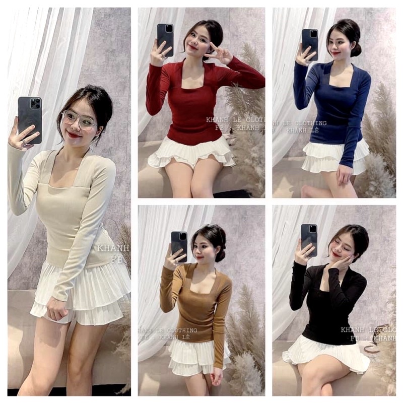 Áo Len nữ [MẪU MỚI] chất tăm nhung dài tay cổ vuông kiểu cách sang chảnh dễ phối đồ 😍