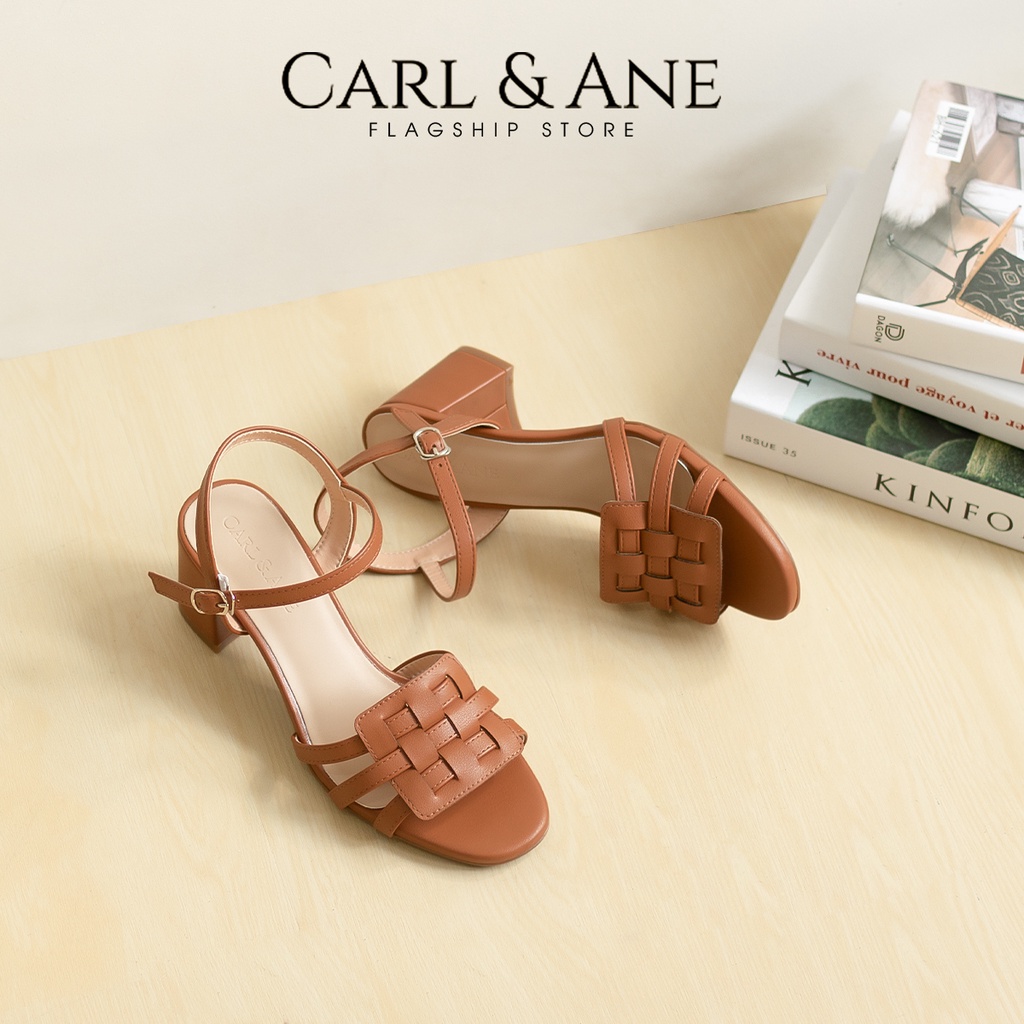 Carl & Ane - Giày sandal cao gót mũi hở phối quai đan cao 5cm màu đen_ CS013