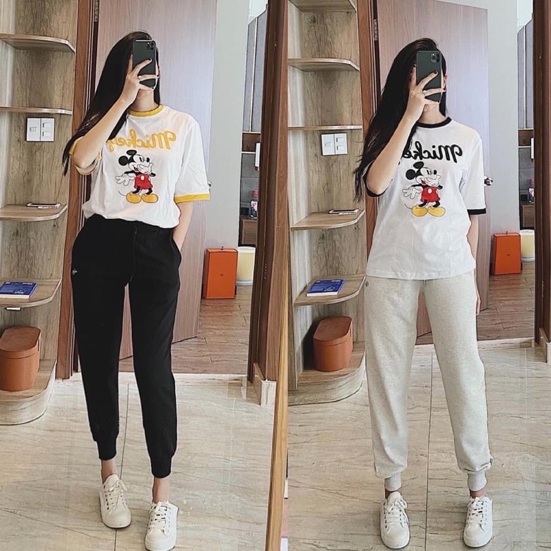 Áo thun basic phối viền mickey siêu kute