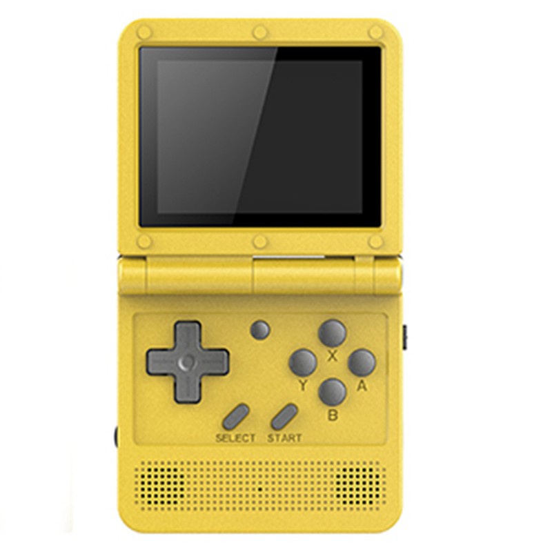 Powkiddy V90 Portable 3-Inch IPS Screen Flip 3D Game Console Dual Open System 15 Simulators 16G PS1 Kids Gift Yellow