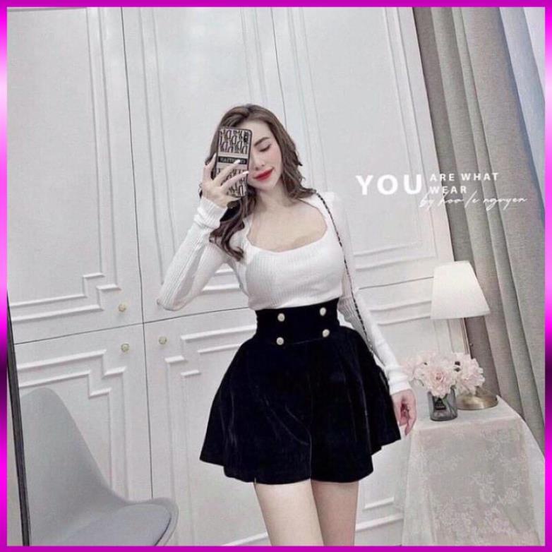 [Xả Kho 3 Ngày] QUẦN ĐÙI NỮ CẠP CAO ỐNG RỘNG DÁNG VÁY,QUẦN SHORT NHUNG PHỒNG 4 KHUY SANG CHANH