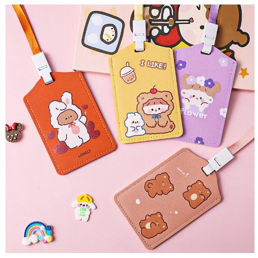 Dây đeo thẻ học sinh chất liệu da in hình cute SR018