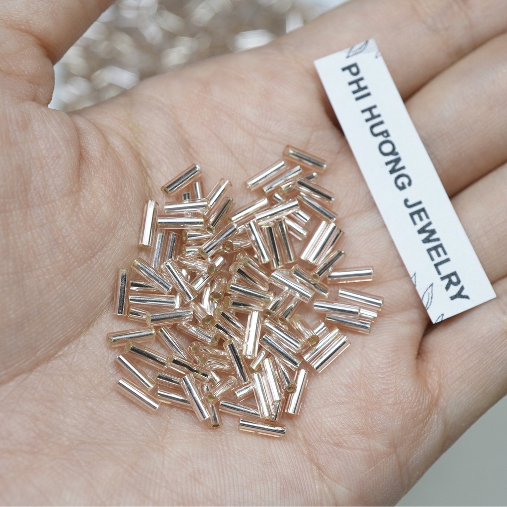 50gr cườm khúc (ống trúc) 4mm, 6mm đính kết quần áo, làm trang sức, phụ kiện handmade