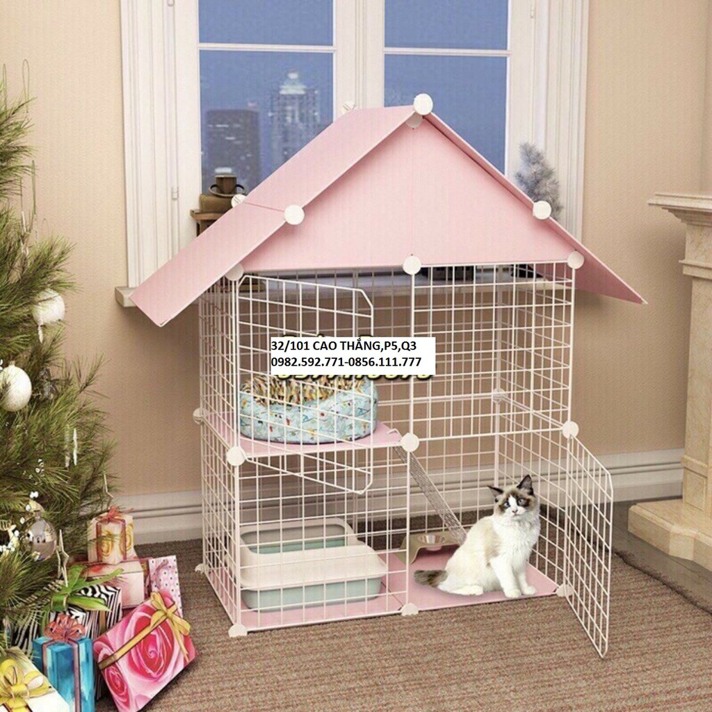 Chuồng mèo  tầng giá rẻ đẹp lắp ghép đa năng đơn giản với lưới sắt sơn tĩnh điện làm lồng quây thú cưng