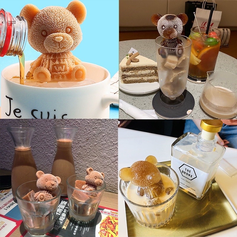 Khuôn Làm Đá Uống Trà Sữa/Cà Phê Hình Chú Gấu Bằng Silicone