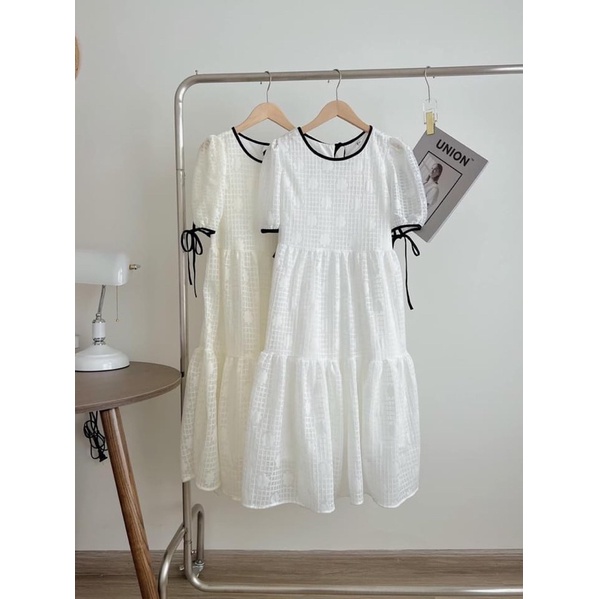 Váy babydoll cộc tay thiếu nữ viền đen dáng xoè bồng bềnh