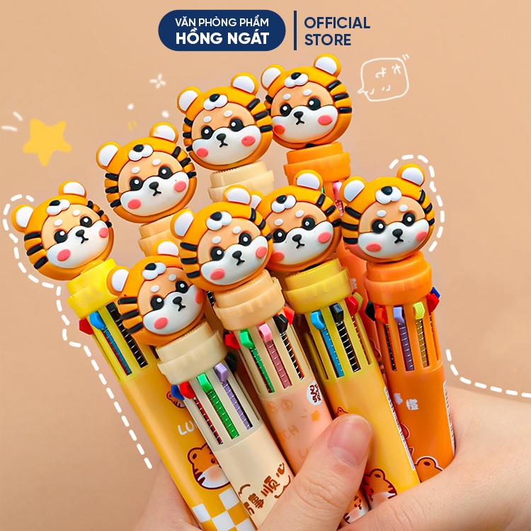 Bút bi cute hình con hổ, bút bi nhiều màu dễ thương 10 màu nhiều ngòi đồ dùng học tập văn phòng phẩm B40