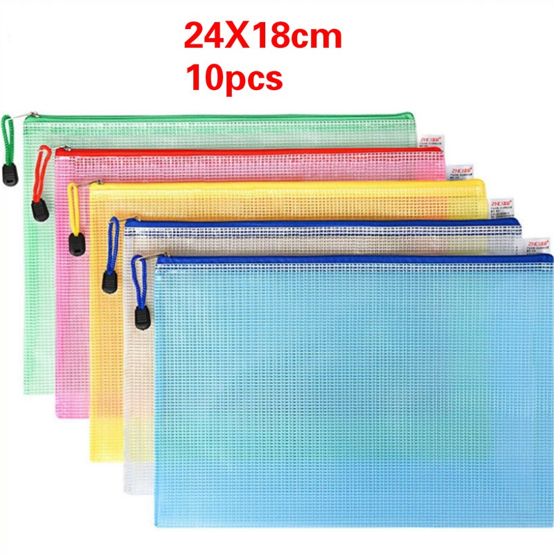 Set 10 Túi Khóa Kéo Đựng Tài Liệu Cỡ A5 Bằng Nhựa Pvc Chống Thấm Nước Tiện Dụng