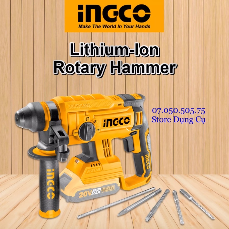 20V Thân Máy Khoan Bê Tông Dùng Pin INGCO CRHLI2201 | Không bao gồm pin sạc