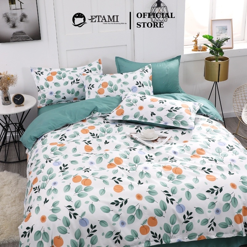 Bộ chăn ga gối  cao cấp ETAMI cotton poly quất nhỏ cute miễn phí bo chun drap giường , ga trải giường P136