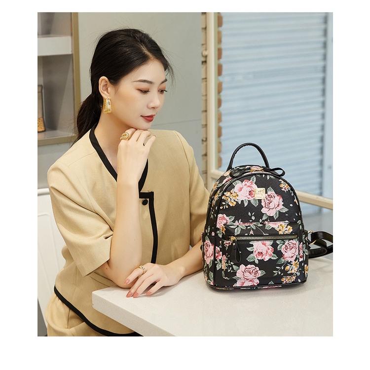 Balo CHUWANGLIN bằng da in hoa lớn thời trang